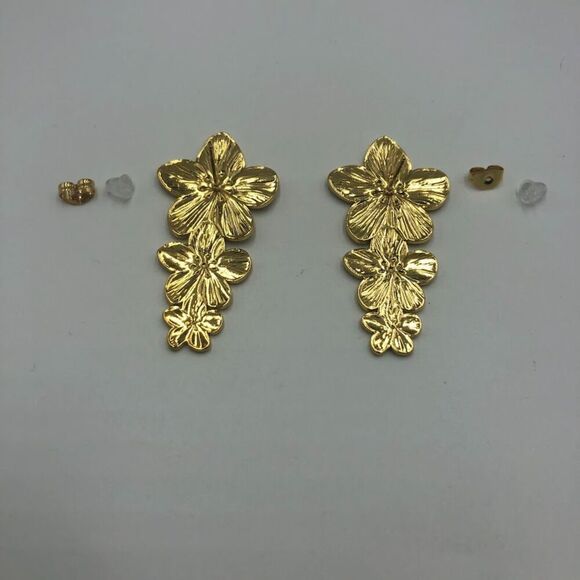 18K Gold Plated Women's Floral Sunflower Statement Dangling Pierced Earrings - Picture 5 of 8